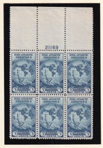 1935 Sc 753 Byrd Expedition 3c MNG no gum as issued XF plate block of 6 (D4