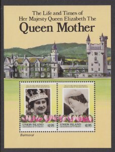 St Vincent Grenadines Union Island 210 Queen Mother Souvenir Sheet MNH VF