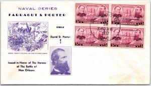 US FIRST DAY COVER FARRAGUT & PORTER NAVAL SERIES BLOCK OF (4) CACHET U23 1937