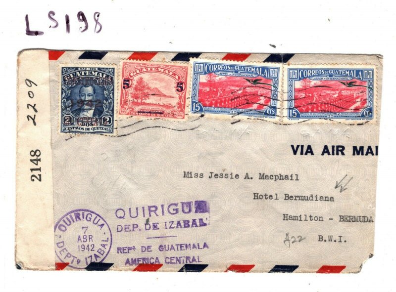 GUATEMALA WW2 Cover BERMUDA *HOTEL BERMUDIANA* CENSOR Hamilton 1942 LS198