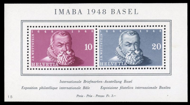 Switzerland #B178 Cat$40, 1948 International Philatelic Expo souvenir sheet, ...