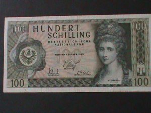AUSTRIA-1969 AUSTIRAN NATIONAL BANK-$100 SCHILLING-LT-CIRCULATED NOTE VF