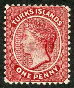 TURKS ISLANDS SG58 1d Crimson Lake Wmk Crown CA (normal) Perf 12 M/M