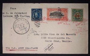 1930 Philippines Airmail Cover  Iloilo to Manila US Army Sea Plane 170 Flown