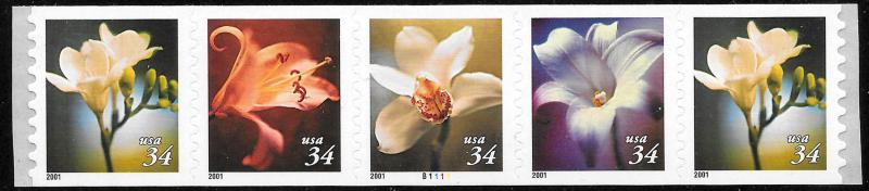 Sc 3478-81 (3481a)   34¢ Four Flowers PNC/5 #B1111, MNH