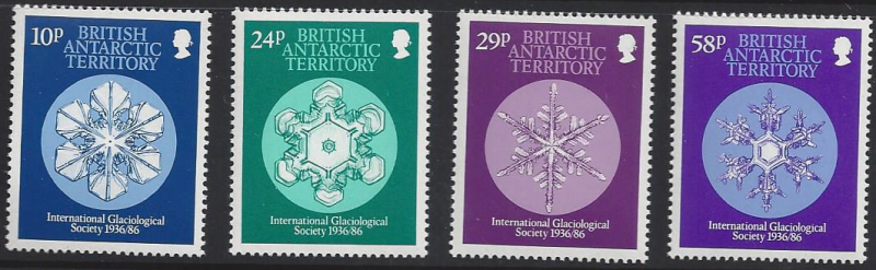 British Antarctic Territory  #133-6 mint set, snowflakes , issued 1986