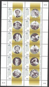 Australia #1634 MNH sheet of 12, Australian Olympians, issued 1998