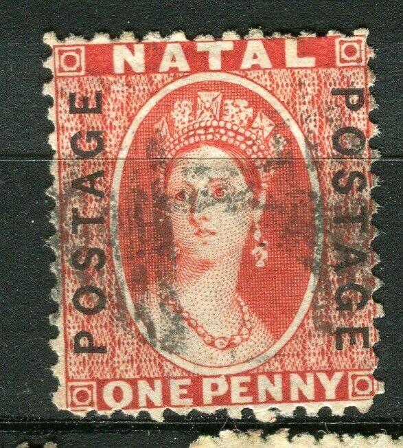 NATAL; 1870s early classic QV POSTAGE issue fine used 1d. value