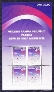 Greenland B27a MNH 2002 Children are People Too Souvenir sheet of 4 Very Fine