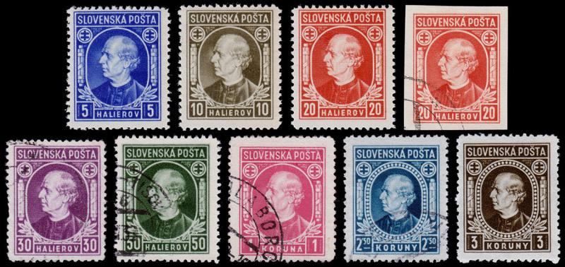 Slovakia Scott 26-33, 28a (1939) Mint/Used H F-VF Complete Set, CV $8.55