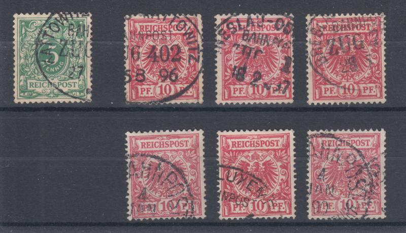 Germany, Sc 47, 48, used.  1889 5pf & 10pf, 7 examples with Railway cancels