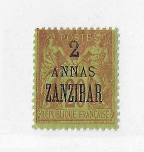 French Offices in Zanzibar Sc #21 2 annas overprint  OG VF