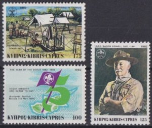 CYPRUS SC#585-587 75th Anniversary of World Scouting (1982) MNH
