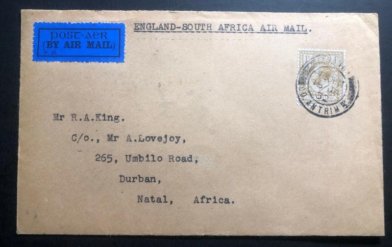 1932 Ireland Free State First Flight Airmail Cover FFC To Durban South Africa