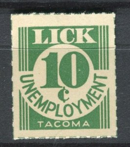 USA; 1930s-40s early Illustrated Local Special Advert Stamp,Tacoma Unemployment