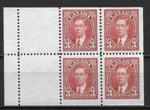 Canada 233a 1937 3c KGVI MNH Booklet Pane (z2)