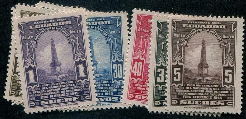 HERRICKSTAMP ECUADOR Sc.# 447-51, C142-46 Gen. de Sucre Mint NH