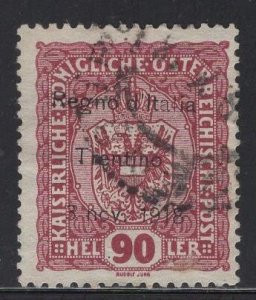 WC1_33518 AUSTRIA. EXTREMELY RARE 90h 1918 TRENTINO occup. stamp. Sc. N46. Used