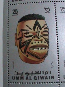 ​UMM AL QIWAIN STAMP- AFRICA FAMOUS MASKS LARGE MNH BLOCK OF 4 SET VF