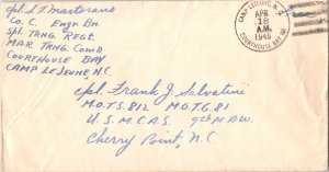 United States Marine Corps Soldier's Free Mail 1945 Camp Lejeune, N.C., Court...