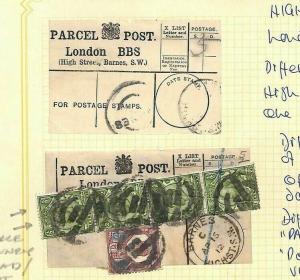 GB DOWNEY FRANKING *Barnes* Parcel Post Labels{4} Middx {samwells-covers}AG58