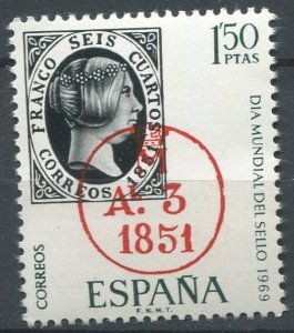 Spain Sc#1568 MNH, 1.50p blk, red, grn, World Stamp Day (1969) (1969)