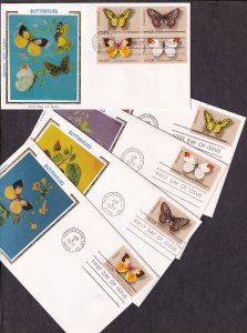 1977 Butterflies Sc 1712-1715 1715a Colorano Silk set of 5 different FDCs