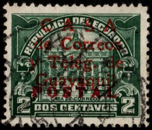 ✔️ ECUADOR 1934/1936 - POSTAL TAX OVERPRINT VARIETY 2 X RED  SC. RA28a (o) [046]