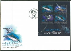 CENTRAL AFRICA  2013 DOLPHINS & MARINE BIRDS  SHEET FIRST DAY COVER