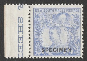 NEW SOUTH WALES 1890 Carrington 20/- SPECIMEN. MNH **. SG 264cb(s).