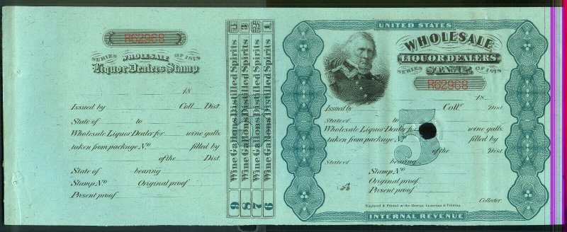 U.S. - Wholesale Liquor Dealers Stamp of 1878 (5) - Unused