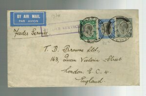 1934 Dar Es Salaam KUT Imperial Airways Feeder Service Cover to England