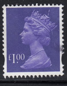 GB UK, Machin 1995 QE2  used £1.00 Bluish Violet(2 Bands)  Mi 1585, SG Y 1743