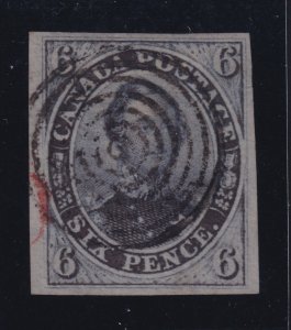 Canada Sc #2 (1851) 6d slate violet Consort Four-Margin VF Used