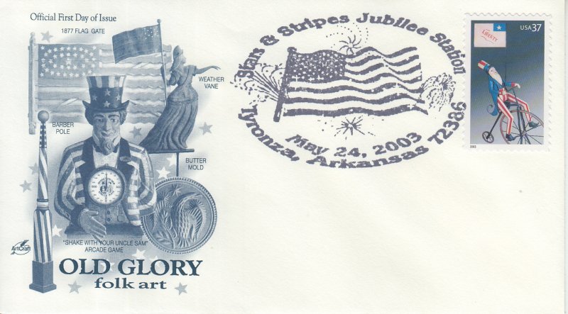 2003 Uncle Samw/Bicycle, Flag  (Scott 3776) Artcraft Old Glory  Pictorial