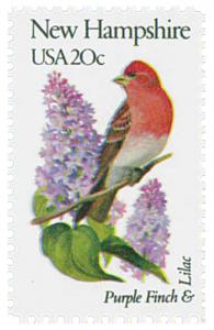 1982 20c State Birds & Flowers, New Hampshire, Finch & Lilac Scott 1981 Mint NH