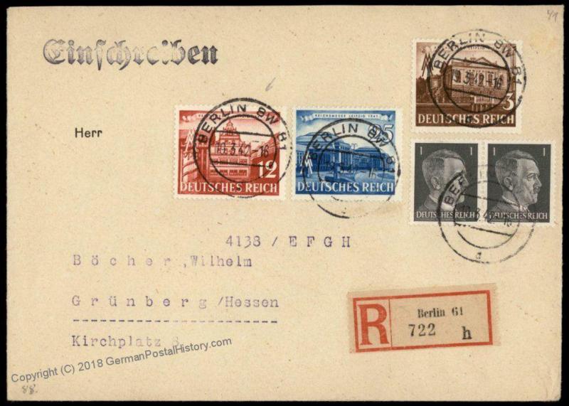 Germany 1942 Berlin Gruenberg 42pf Rate Registered Cover 63655