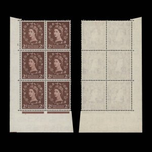 Great Britain 1953 (MLH) 2d Red-Brown cylinder 1. block, E/I, Tudor crown ✔️