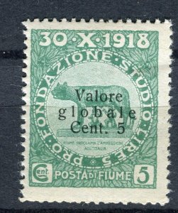 ITALY FIUME; 1920 early Valore Globale Optd. issue fine Mint hinged 5c. value