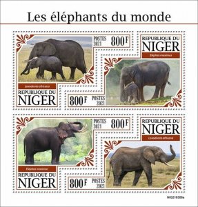 Niger 2021 MNH Wild Animals Stamps Elephants of World Bush Elephant 4v M/S