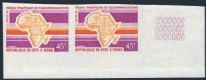 Ivory Coast 317 imperf pair, MNH. Mi 385. Pan-African Telecommunications, 1971.