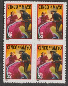 US 3203 Cinco De Mayo 32c block 4 MNH 1998