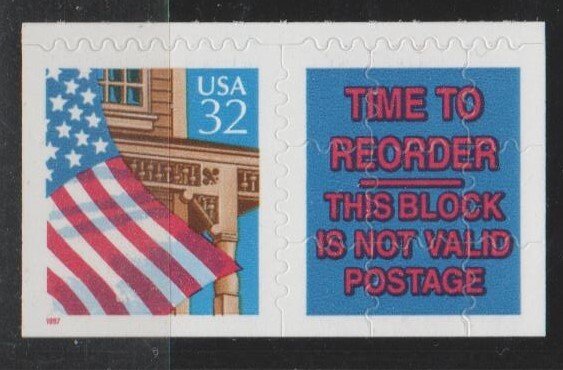 #2921b, Single W/re-order Blank.  Flag over Porch  MNH.  (32 cent)