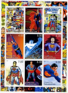 Superman-Comics  Sheetlet (9) Perforated MNH  Tajikistan 2000