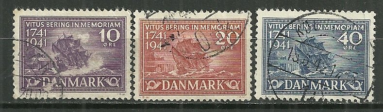 1941 Denmark 277-9  Bering's Ship C/S used