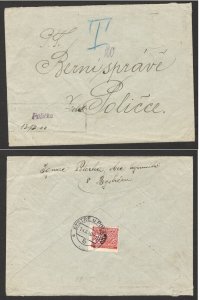 BOHEMIA & MORAVIA - POSTAGE DUE ON COVER WITH T & POSTGE DUE STAMP - 1940.