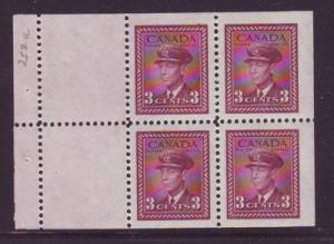 Canada Sc 252a 1943 3c G VI stamp booklet pane of 4 mint