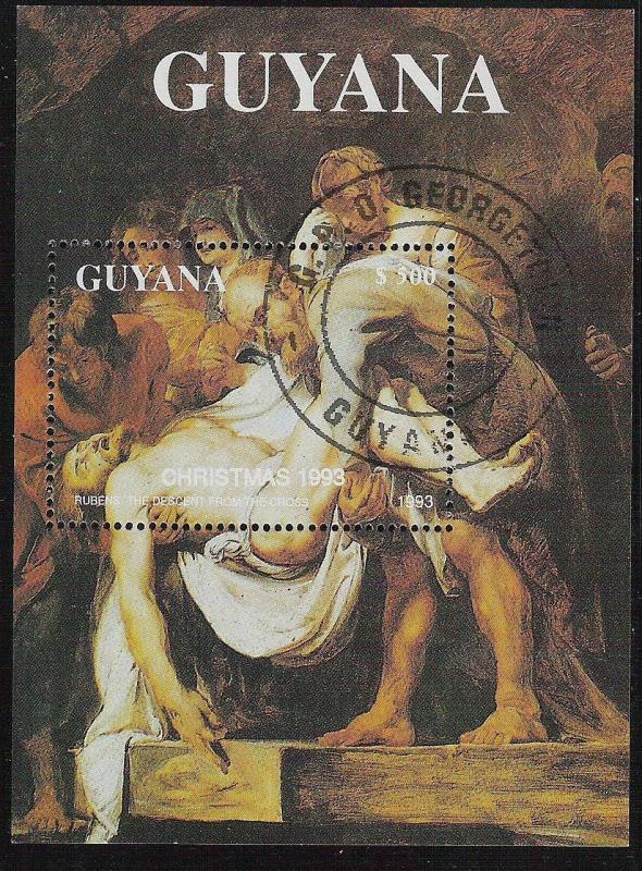 Guyana- Scott 2749f & 2749g- Descent From The Cross,Cto Weihnachten Blätter 1993