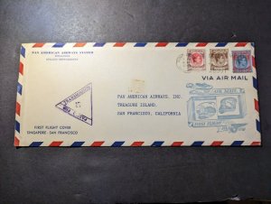 1941 Malaya Airmail First Flight Cover FFC Singapore to San Francisco CA USA