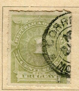 URUGUAY; 1888 early classic rouletted issue fine used 1c. value